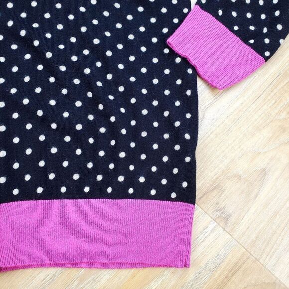 💜GNW Black & Hot Pink Polka Dot Buttoned Cardigan Sweater Large - Picture 6 of 9